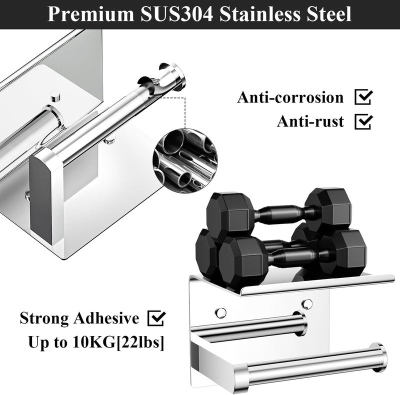 Tindbea Toilet Paper Holder with Phone Shelf, Adhesive or Screw Wall Mount Toilet Tissue Roll Holder, Rustproof & Multifunctional Stainless Steel Bathroom Storage Dispenser (Polished Chrome) - Image 4